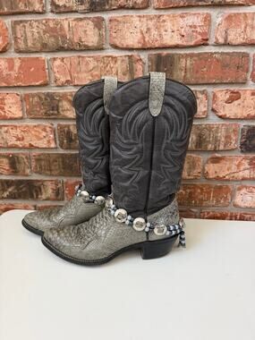 Westex Womens Boots Size 10 Concho Boot Harness Chain Gray Black Leather Western
